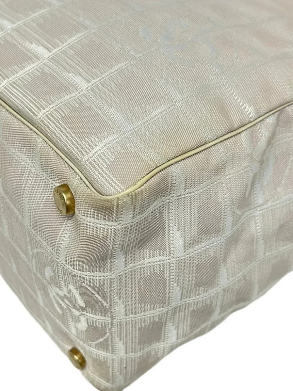 CHANEL New Travel Line Tote MM Light Pink Cream Jacquard Leather Tote Bag